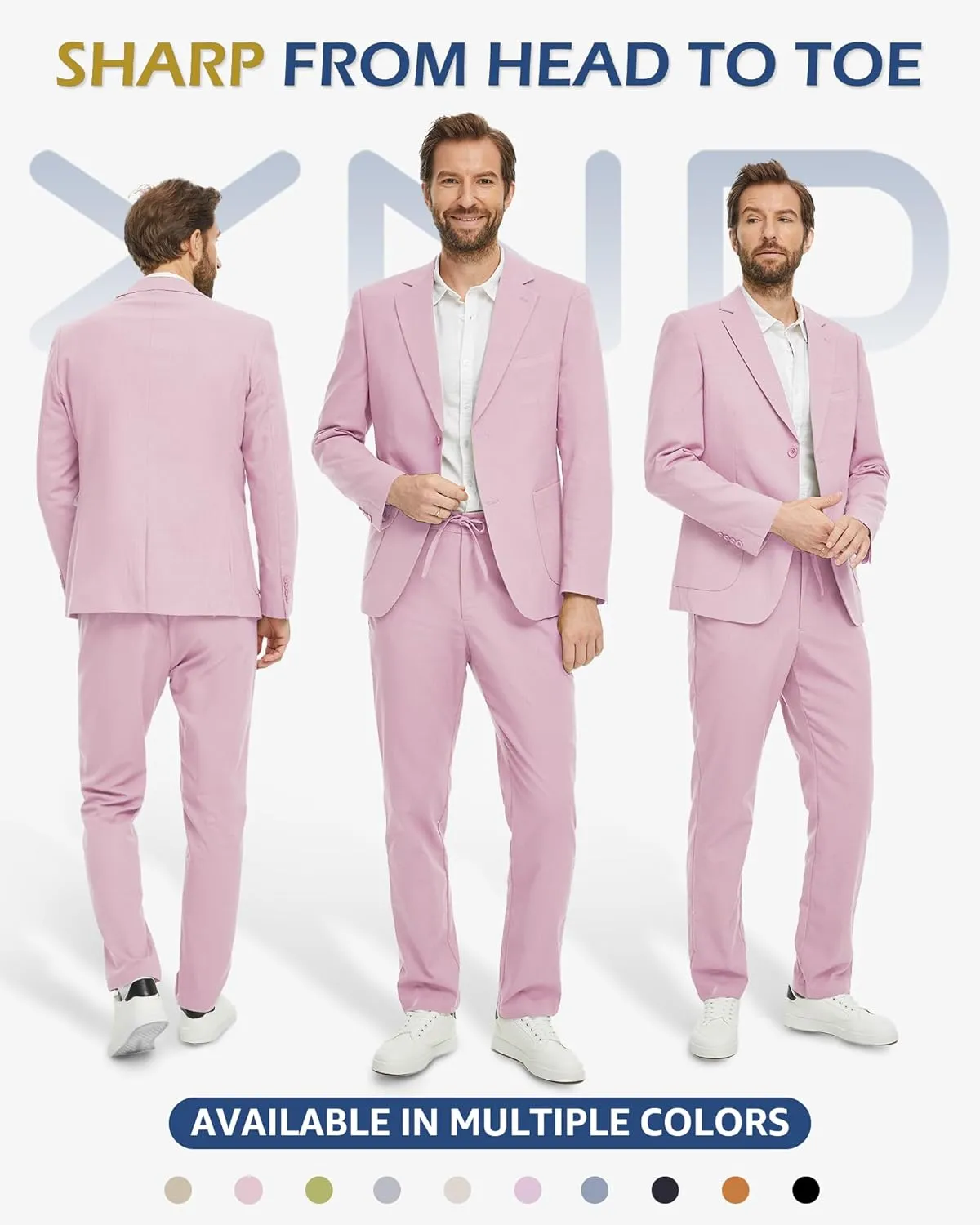 YND Men's 2 Pieces Linen Suit Regular Fit, Two Buttons Lightweight Jacket and Pants for Beach Wedding, Casual, or Summer Time