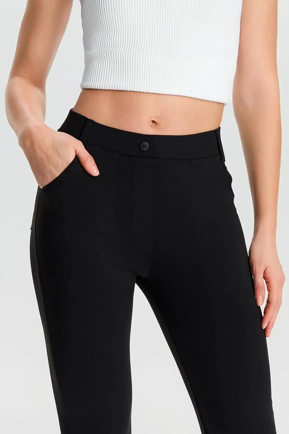 Yogipace,4 Pockets/Belt Loops,Women's Petite/Regular/Tall Stretchy Cropped Yoga Dress Pants Kick Flare Work Pants Capris