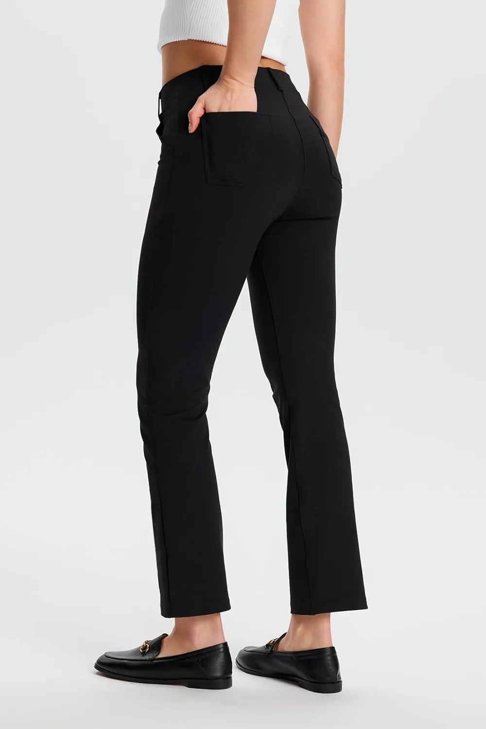 Yogipace,4 Pockets/Belt Loops,Women's Petite/Regular/Tall Stretchy Cropped Yoga Dress Pants Kick Flare Work Pants Capris