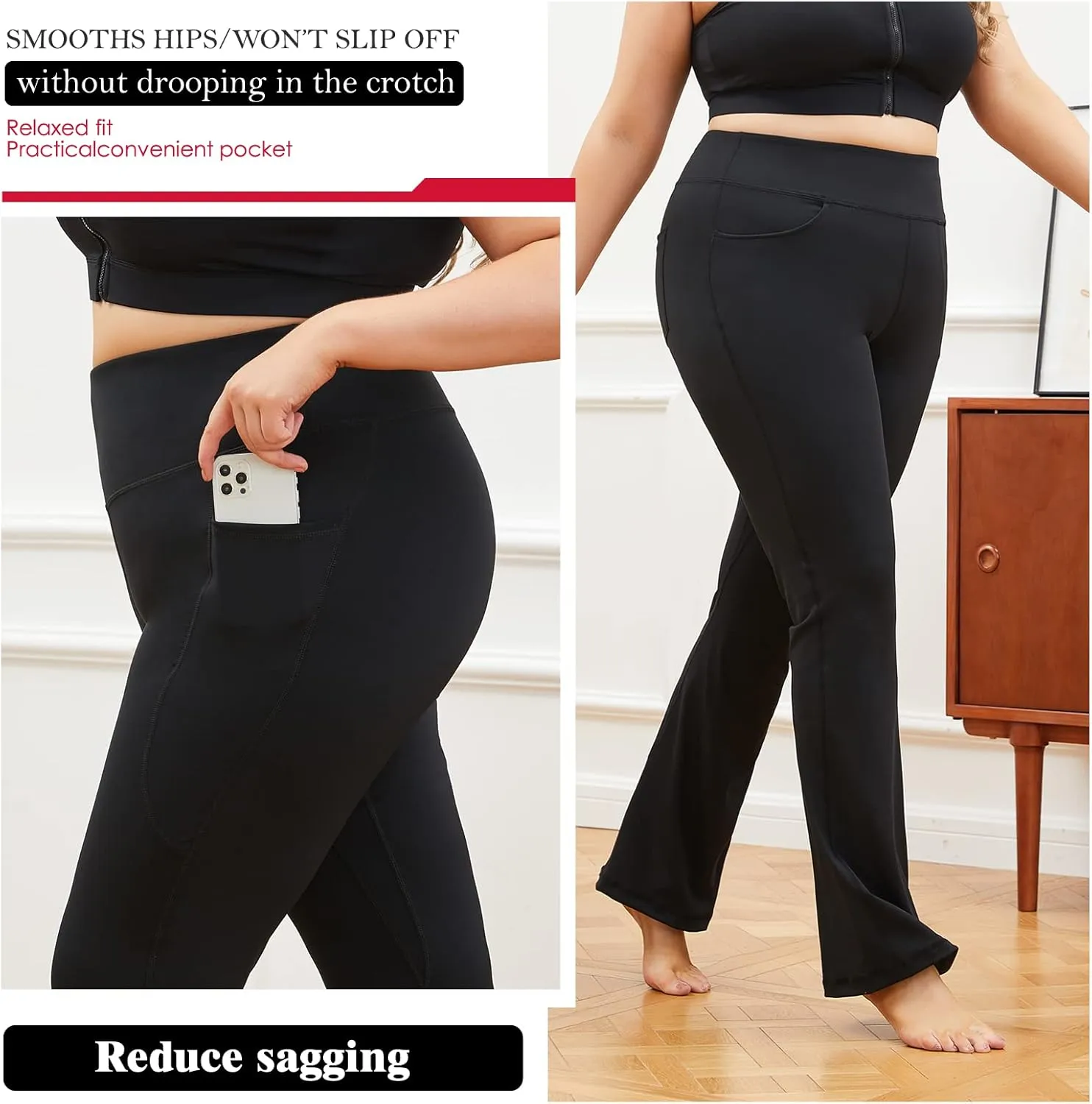 YOHOYOHA Plus Size Dress Yoga Pants High Waisted Stretch Bootcut Flared Leg Pants for Workout Work