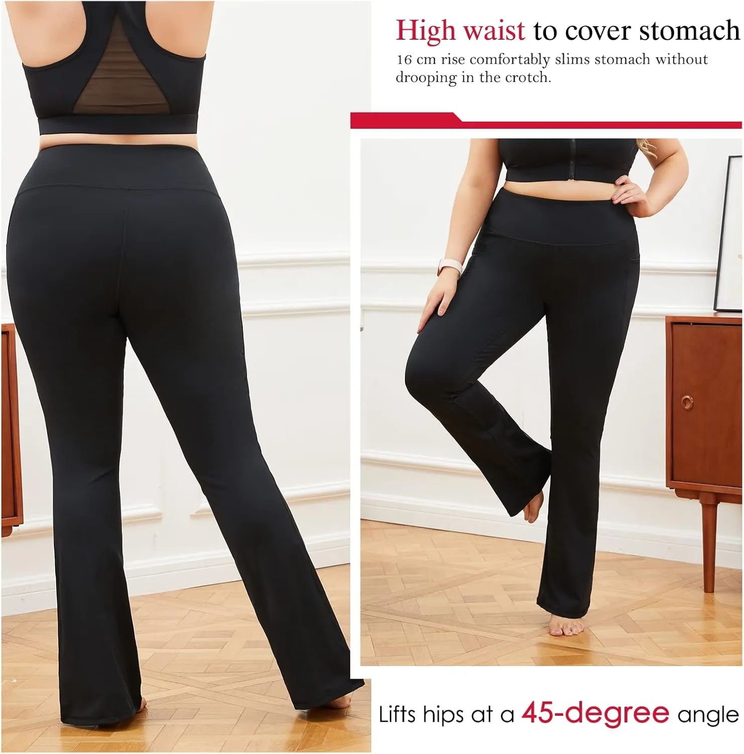 YOHOYOHA Plus Size Dress Yoga Pants High Waisted Stretch Bootcut Flared Leg Pants for Workout Work