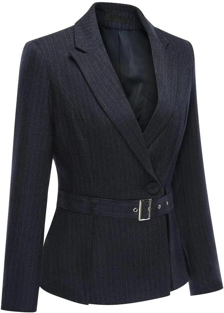 YUNCLOS Women's 2 Piece Office Lady Stripes Business Suit Set Slim Fit Blazer Jacket Pant