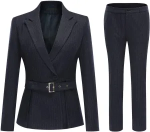 YUNCLOS Women's 2 Piece Office Lady Stripes Business Suit Set Slim Fit Blazer Jacket Pant