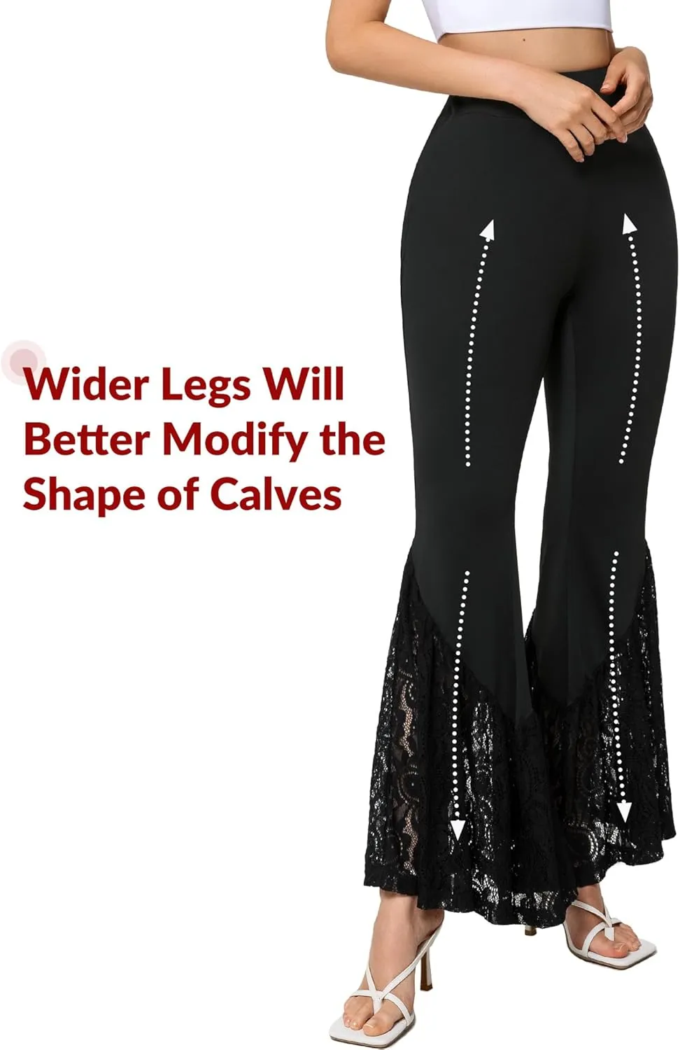 Yvette Bell Bottom Pants for Woman Lace High Waisted Flare Leggings Pants Black Sexy Disco 70s