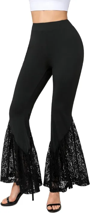 Yvette Bell Bottom Pants for Woman Lace High Waisted Flare Leggings Pants Black Sexy Disco 70s