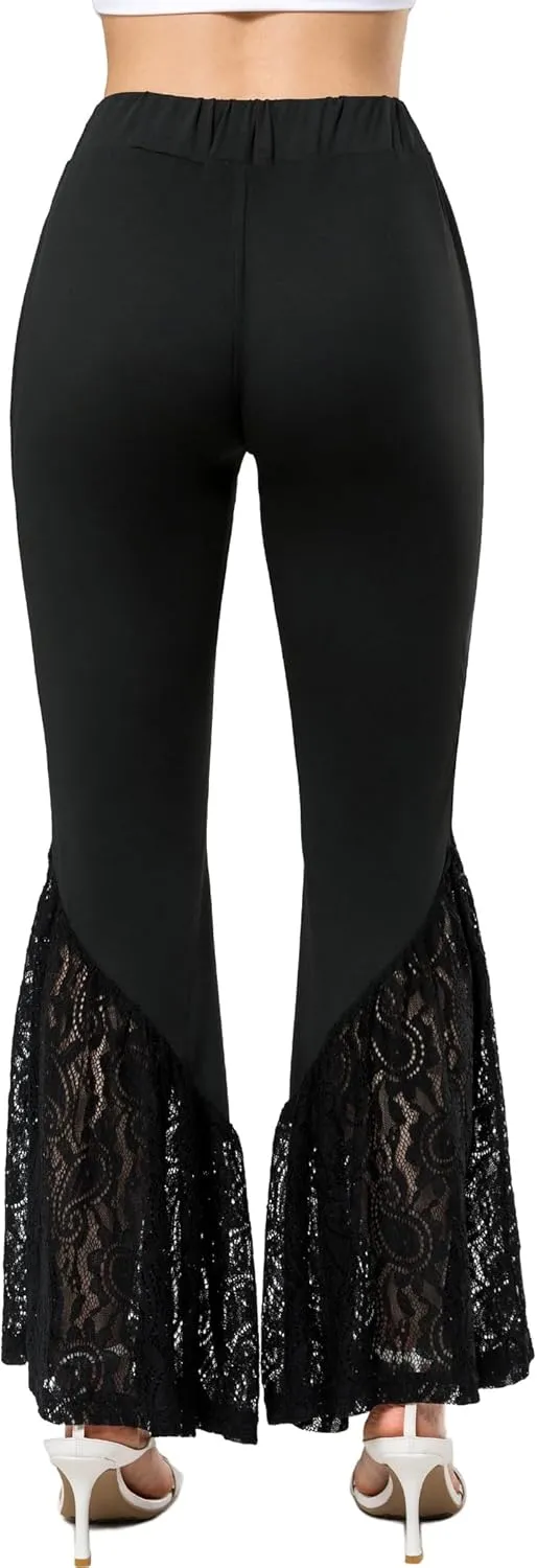 Yvette Bell Bottom Pants for Woman Lace High Waisted Flare Leggings Pants Black Sexy Disco 70s