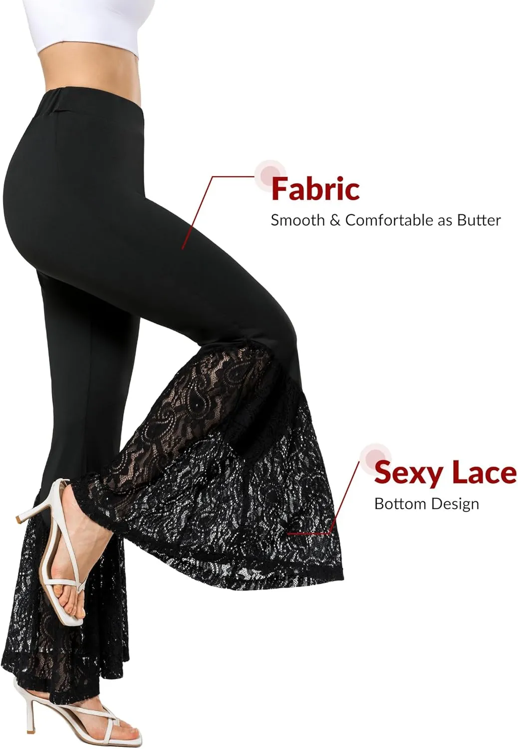 Yvette Bell Bottom Pants for Woman Lace High Waisted Flare Leggings Pants Black Sexy Disco 70s