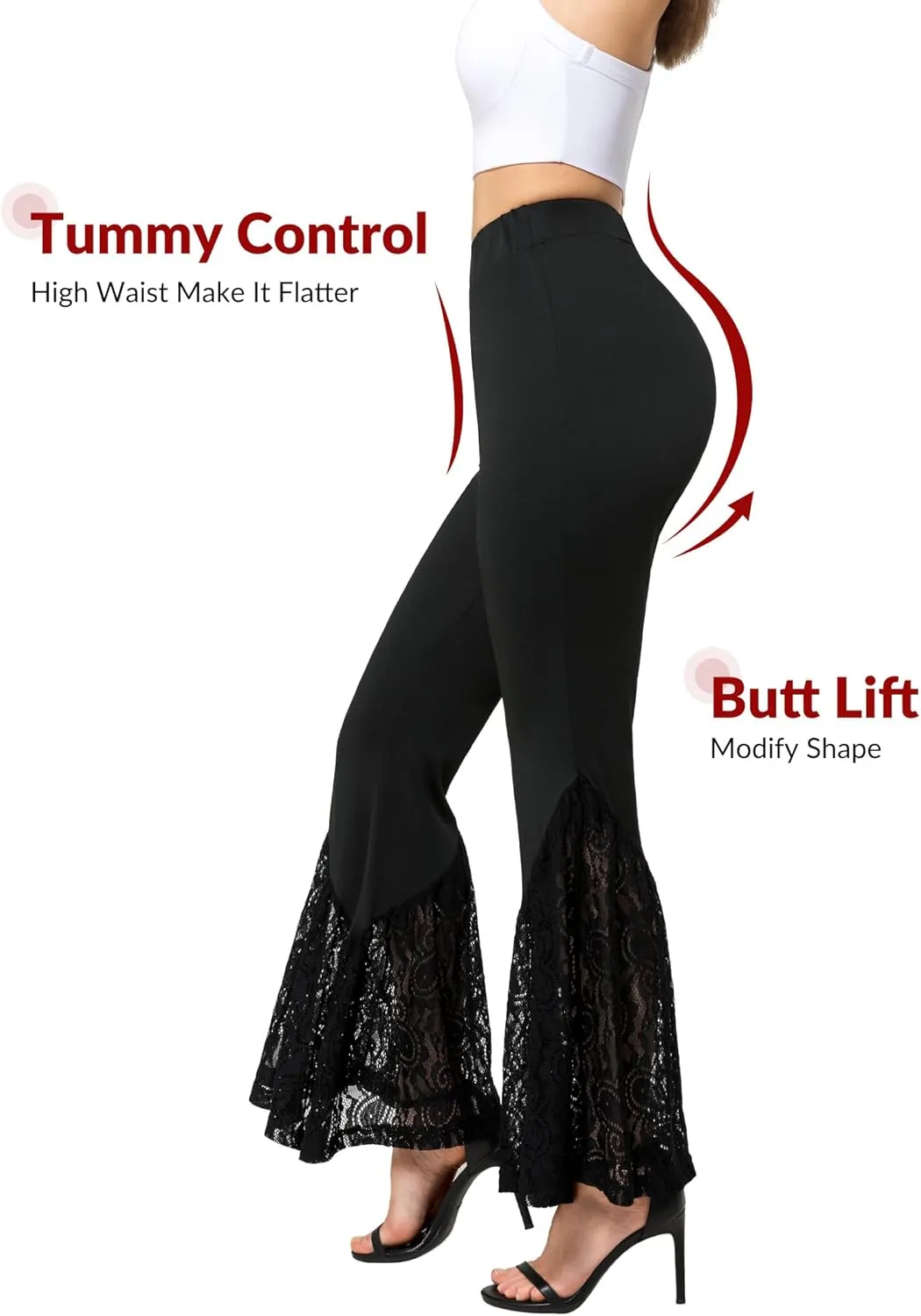 Yvette Bell Bottom Pants for Woman Lace High Waisted Flare Leggings Pants Black Sexy Disco 70s