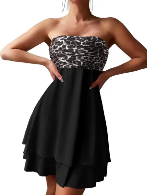 ZAFUL Women Mini Tube Dress Summer Strapless Sexy Mesh Off Shoulder Ruffle Tiered Flowy Party Dresses