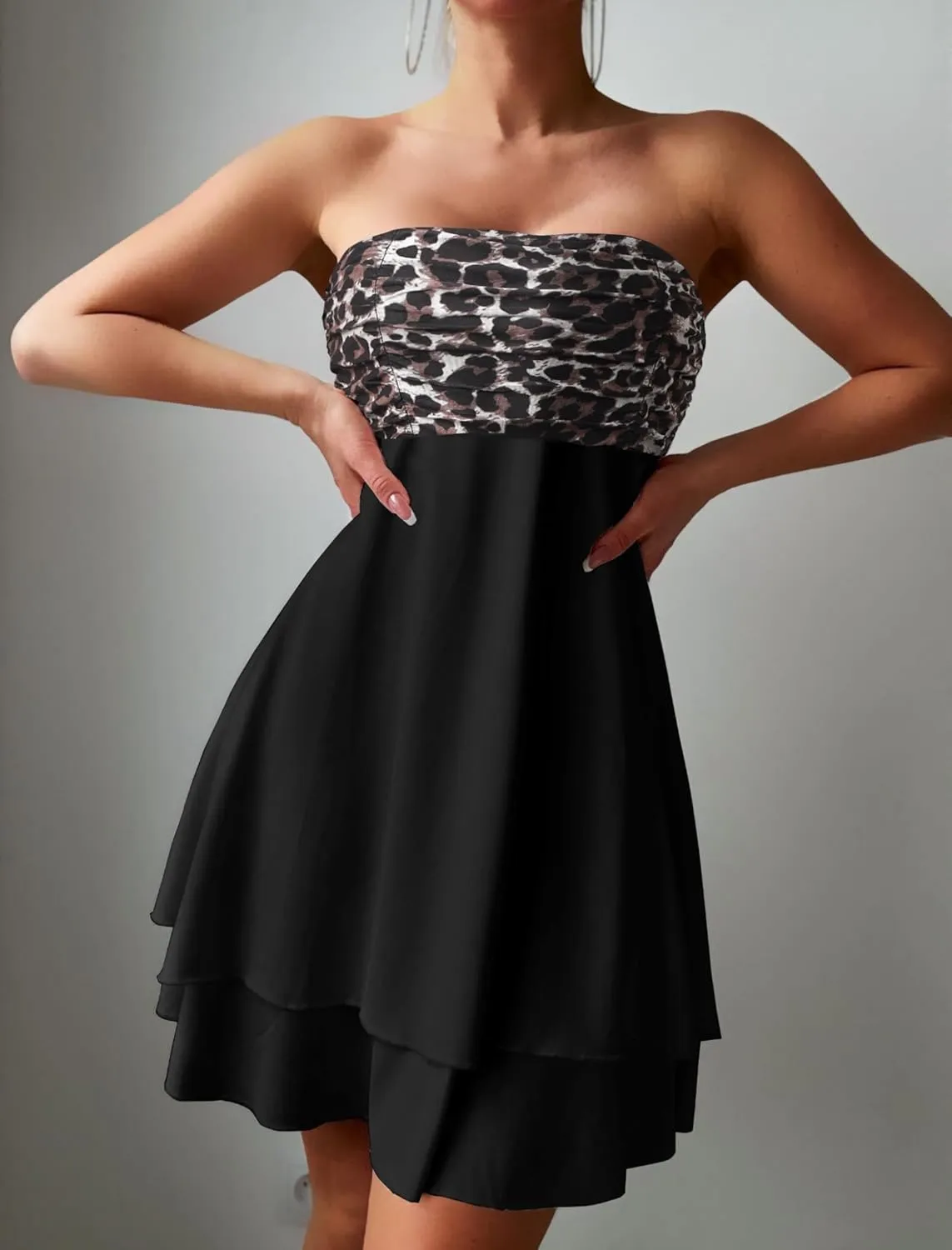 ZAFUL Women Mini Tube Dress Summer Strapless Sexy Mesh Off Shoulder Ruffle Tiered Flowy Party Dresses