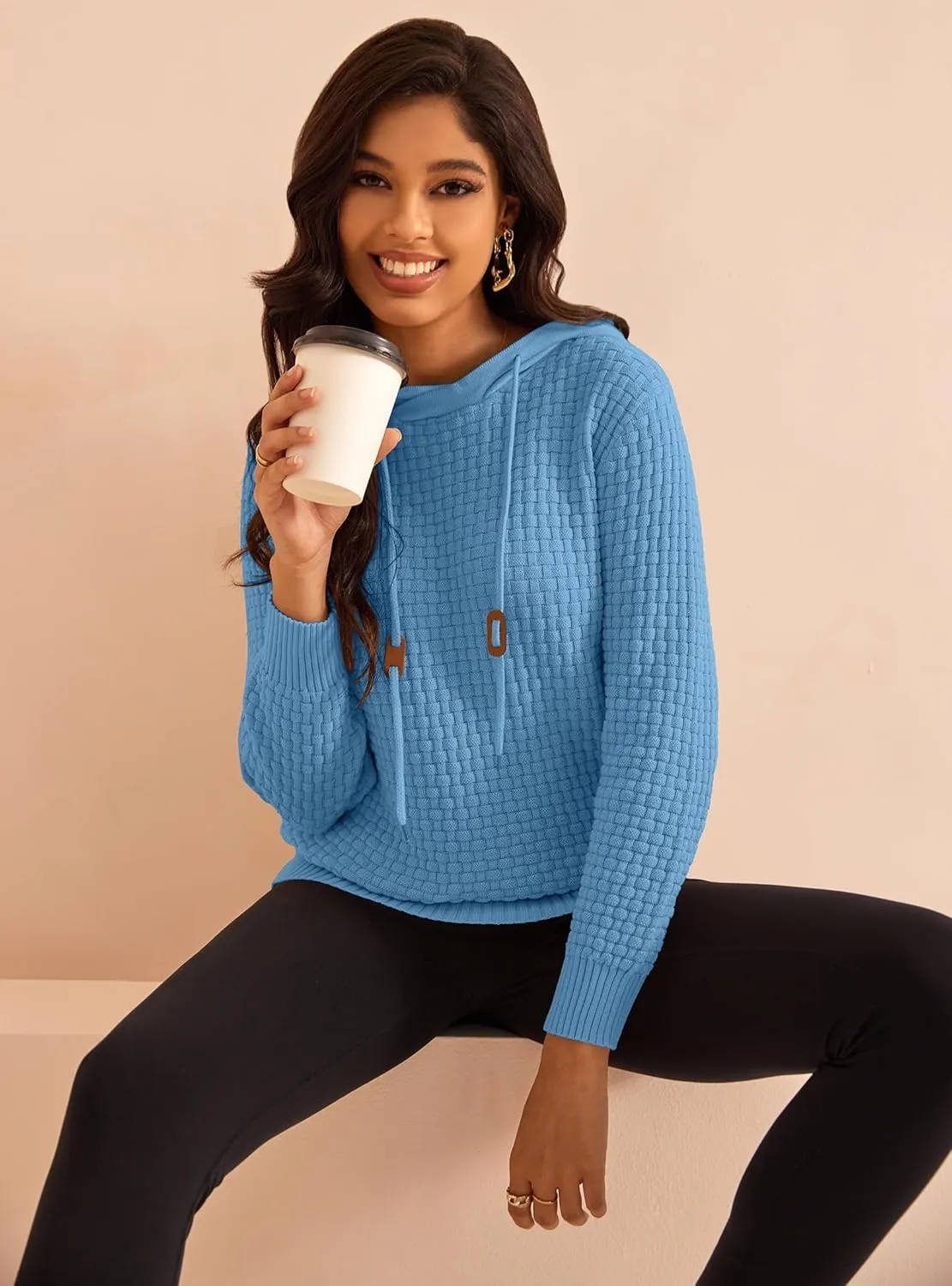 Zaitun Womens Hoodies Long Sleeve Sweatshirts Fashion Slim Waffle Casual Basic Drawstring Pullover Sweater