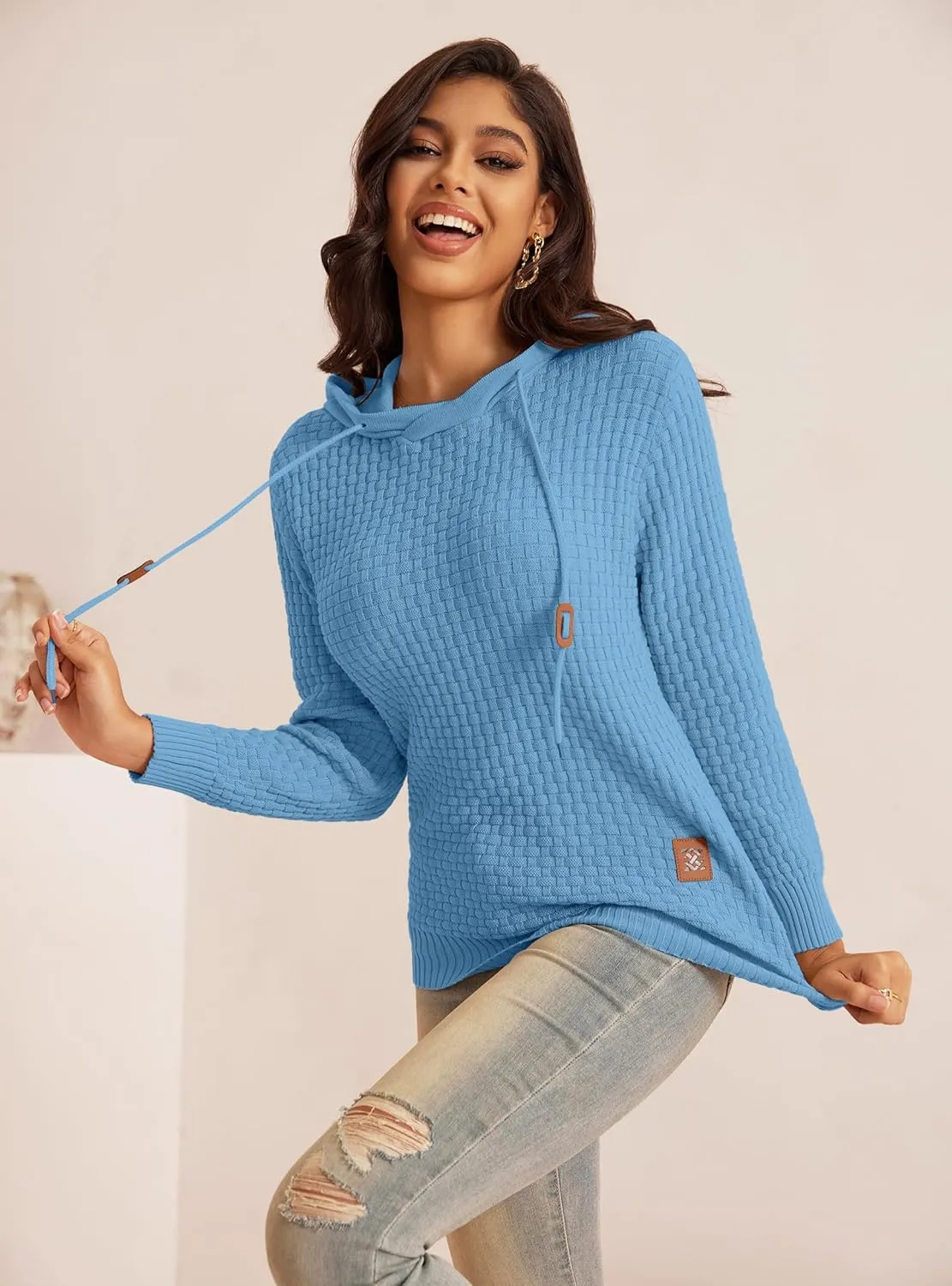 Zaitun Womens Hoodies Long Sleeve Sweatshirts Fashion Slim Waffle Casual Basic Drawstring Pullover Sweater