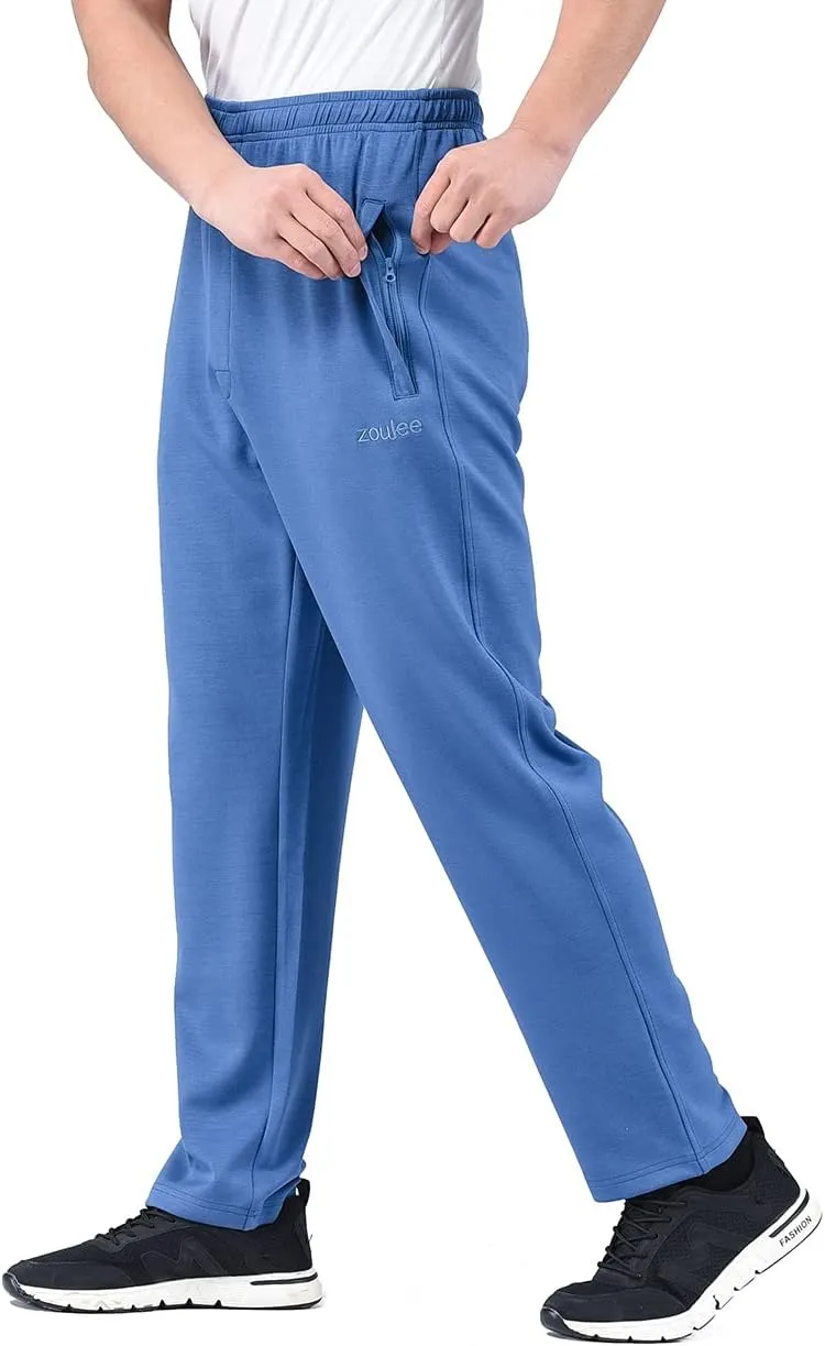 Zoulee New Men's Classic Drawstring-Waist Jogger Pants Sweatpants with Zipper Fly