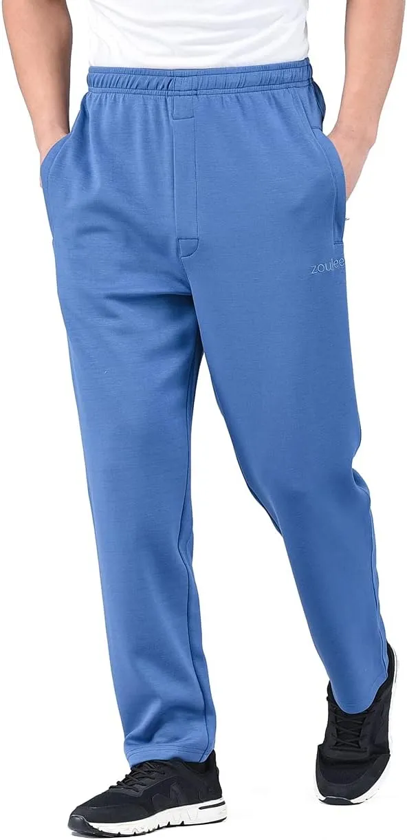 Zoulee New Men's Classic Drawstring-Waist Jogger Pants Sweatpants with Zipper Fly