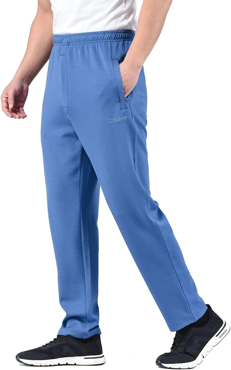 Zoulee New Men's Classic Drawstring-Waist Jogger Pants Sweatpants with Zipper Fly